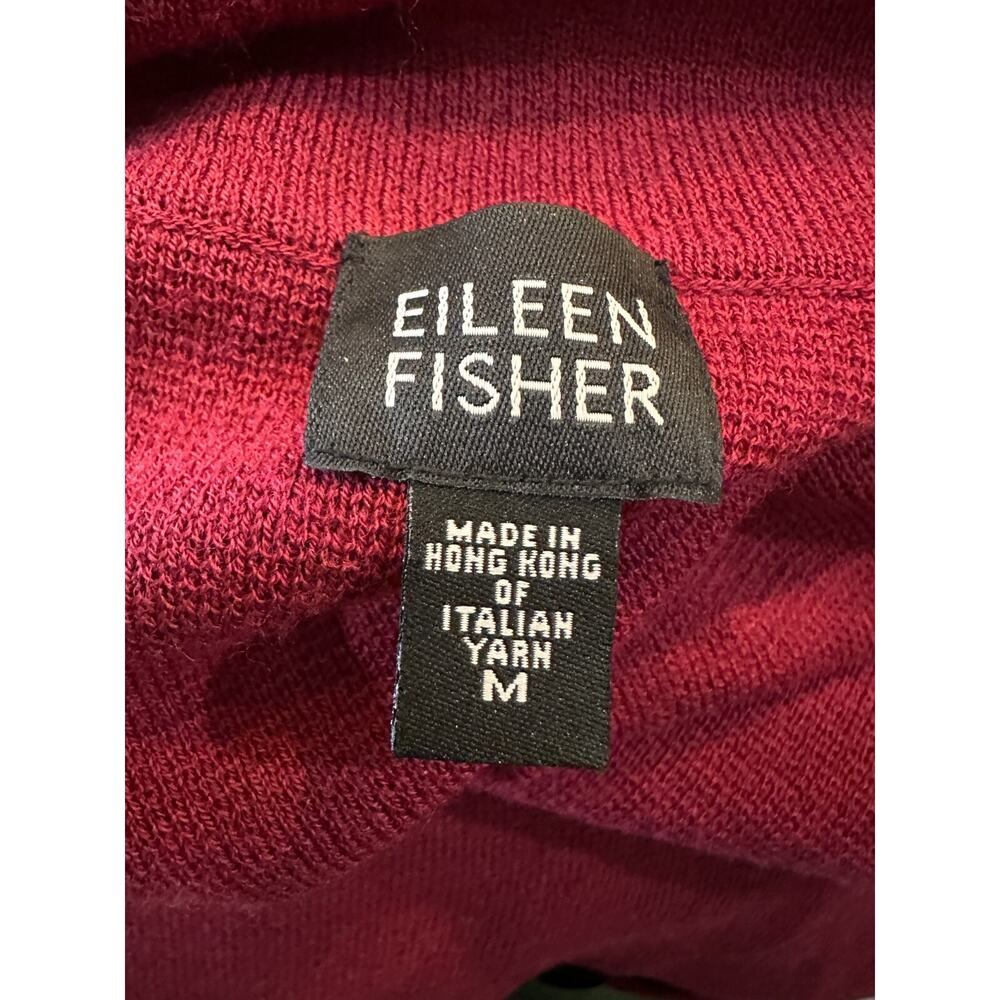 Eileen Fisher 100% Wool Full Zip Cardigan Sweater Jacket Red Burgundy Medium - Picture 9 of 13
